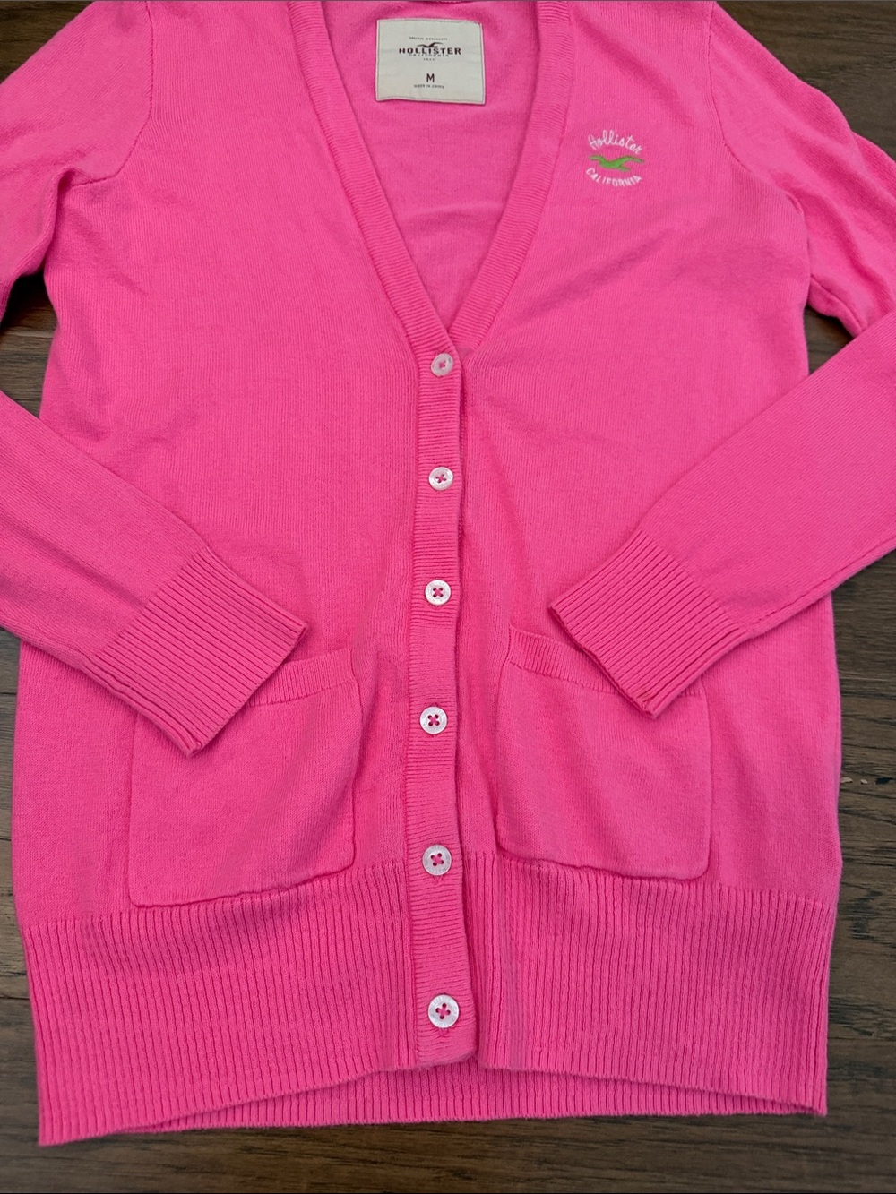 Hollister Preppy Y2K Bright Barbie Pink M V-Neck Button Cardigan with Logo - Picture 5 of 9